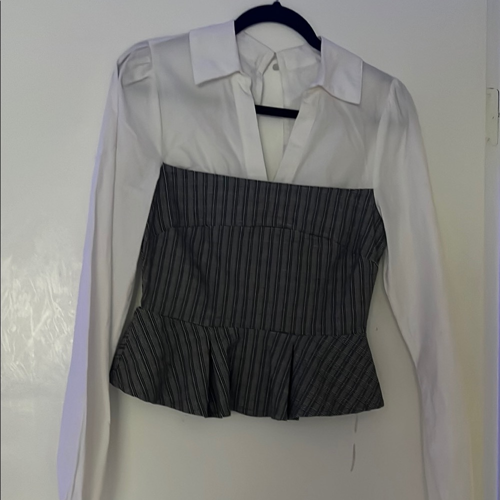 Elegant White and Gray Women's Top